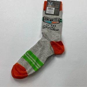 NEW Blue Q Gray Novelty Crew Socks “Ringmaster of the shit show”